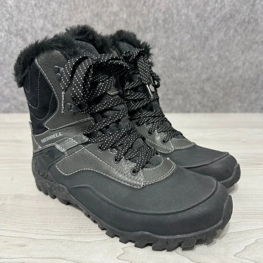 Merrell Aurora 6 Ice+ Waterproof Winter Boots Womens‎ Sz 7 Black Faux Insulated